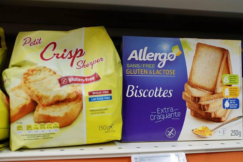 gluten free products on a grocery store shelf