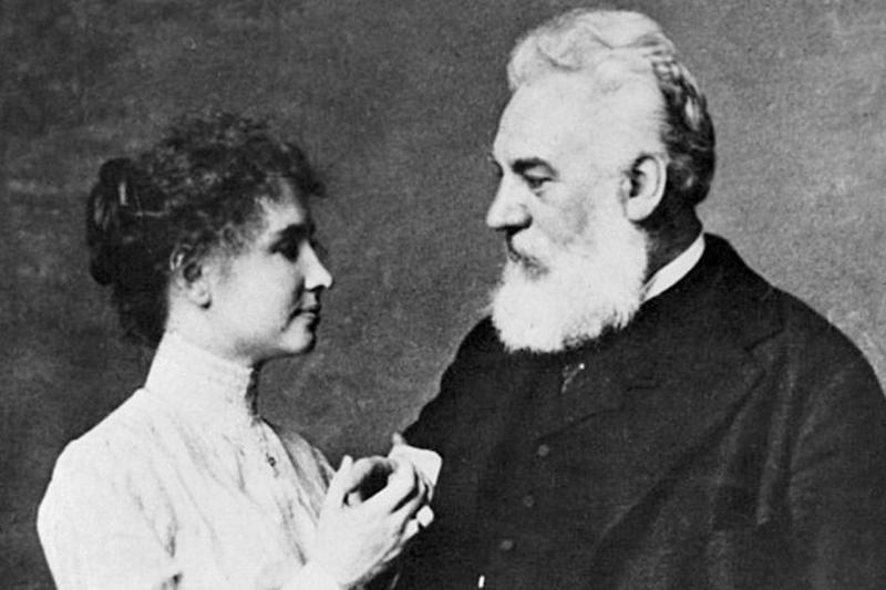 helen keller and alexander graham bell signing into each other's hands