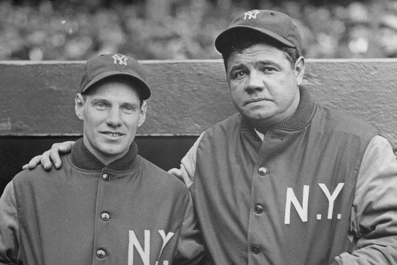 leo durocher and babe ruth wearing yankees jackets and hats