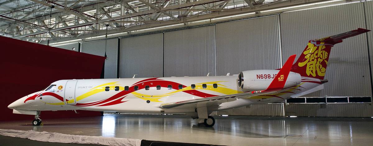 Jackie Chan's Embraer Legacy 650 is seen.