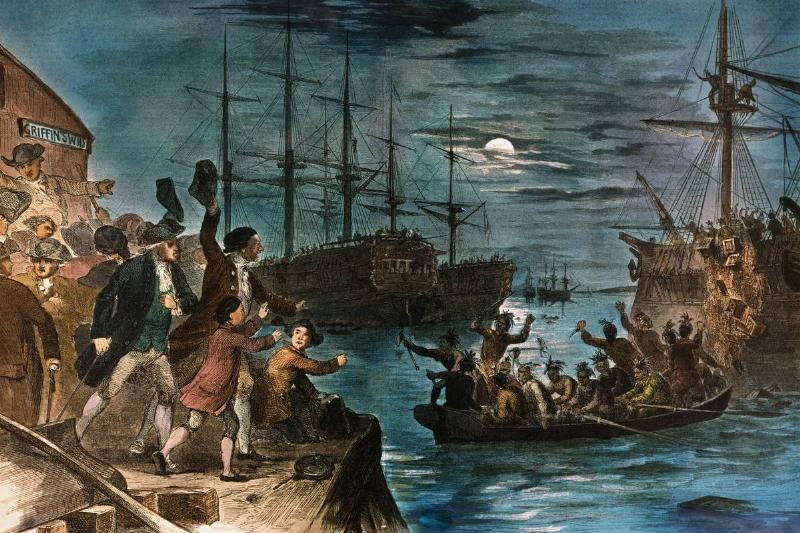 Boston Tea Party destroying tea in Boston Harbor December 16, 1773
