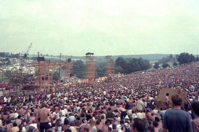 The crowd on day one of the Woodstock Festival on August 15th 1969