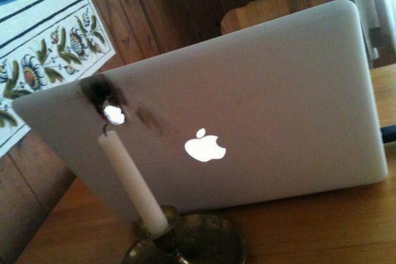 someone melted their computer with a candle