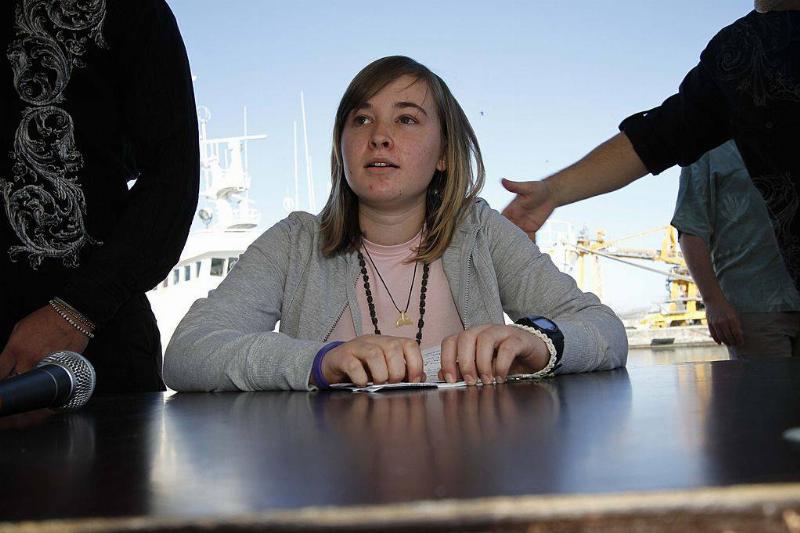 Abby giving an interview