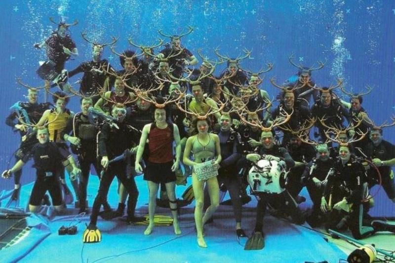 antlers cast of Harry Potter underwater with antlers photoshopped on all of them