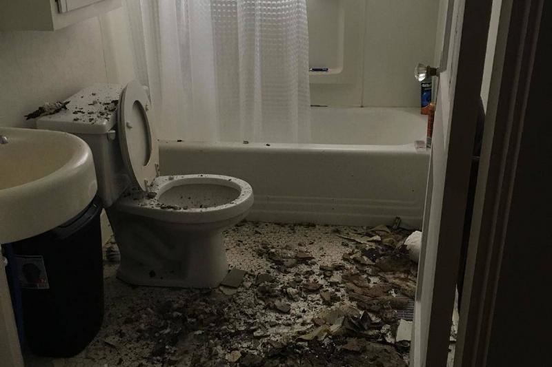 caved in ceiling ceiling all over the floor
