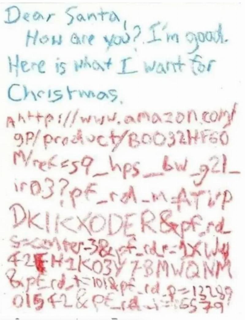 kid's wishlist to santa is a written out amazon link
