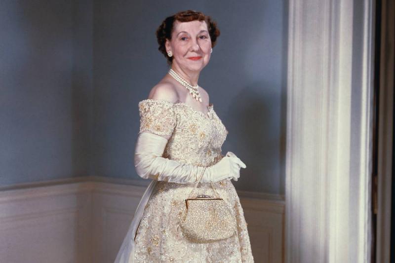 Mamie Eisenhower - 515462508 Mamie Eisenhower poses in her 1957 inaugural gown.