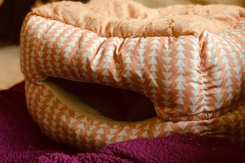 dog beds piled on one another to make nice hidey hole for dog