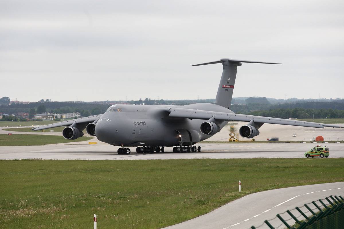 Lockheed C-5 Galaxy takes off Gdansk airport, Poland