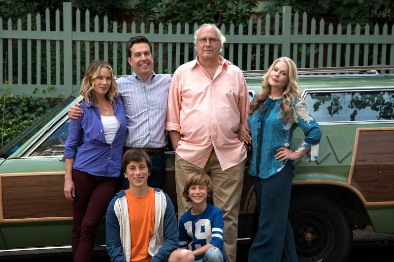 Actors pose for a promotional still for the 2015 movie Vacation.