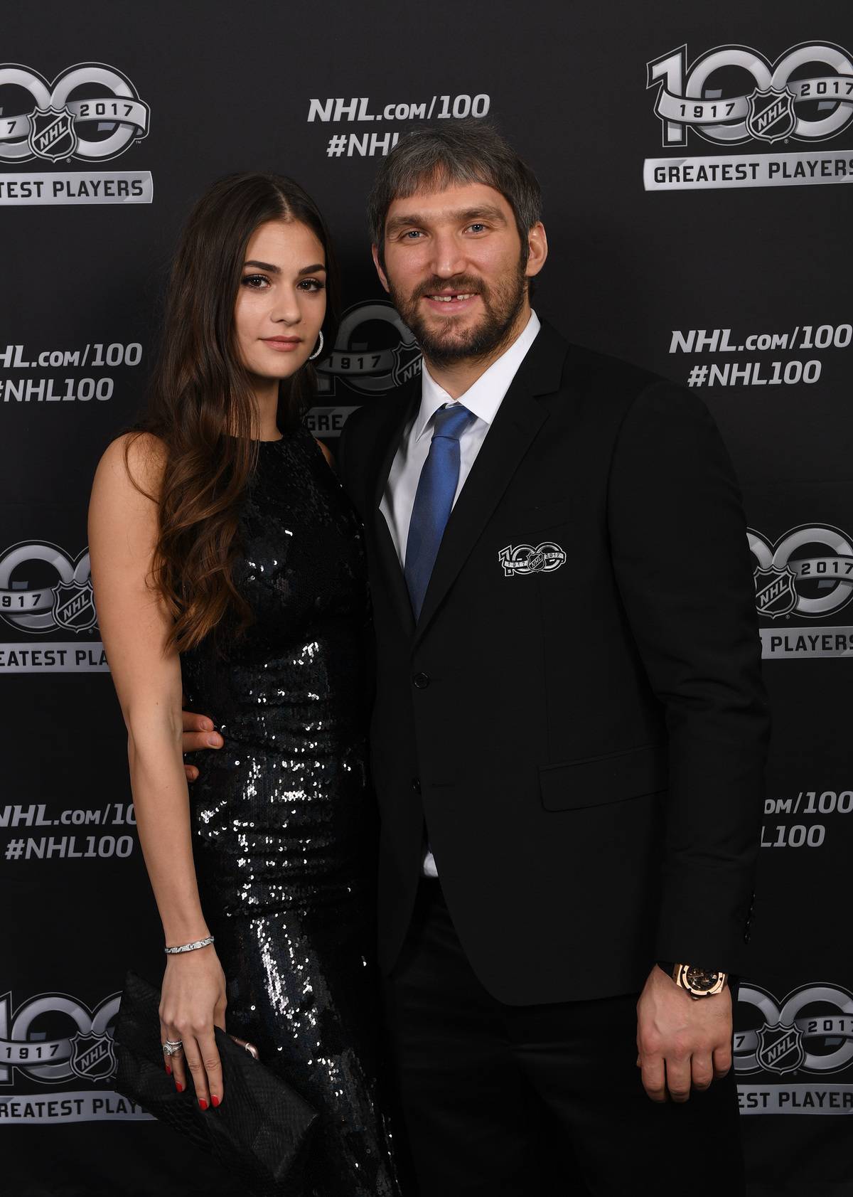Anastasia and Alexander pose at the 2017 NHL All-Star Weekend.
