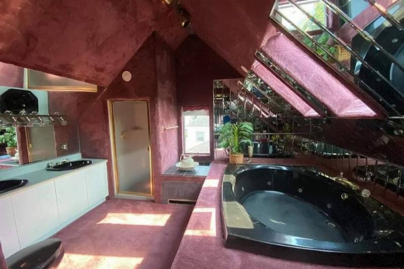 carpeted pink bathroom