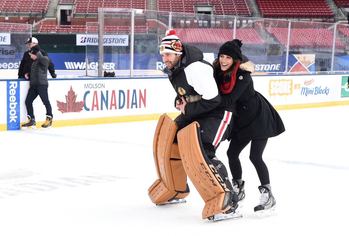 Corey and Kristy skate together.