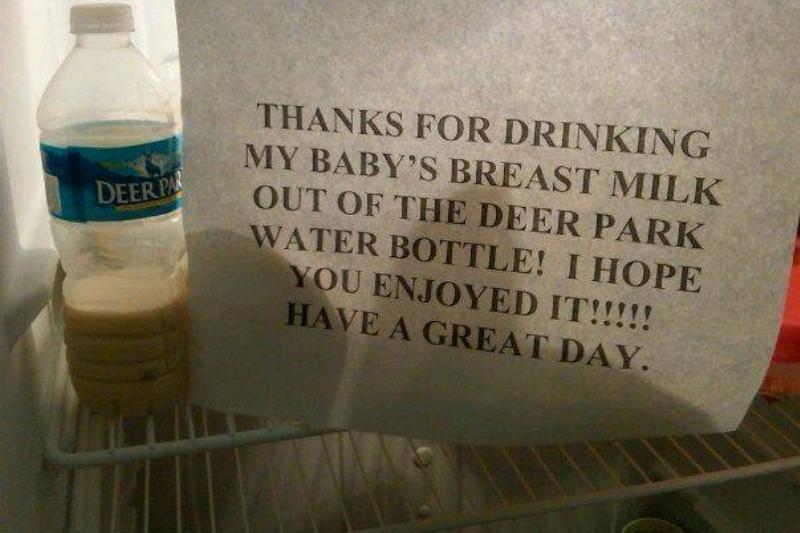 diarrhedditor Reddit note on bottle of milk in fridge