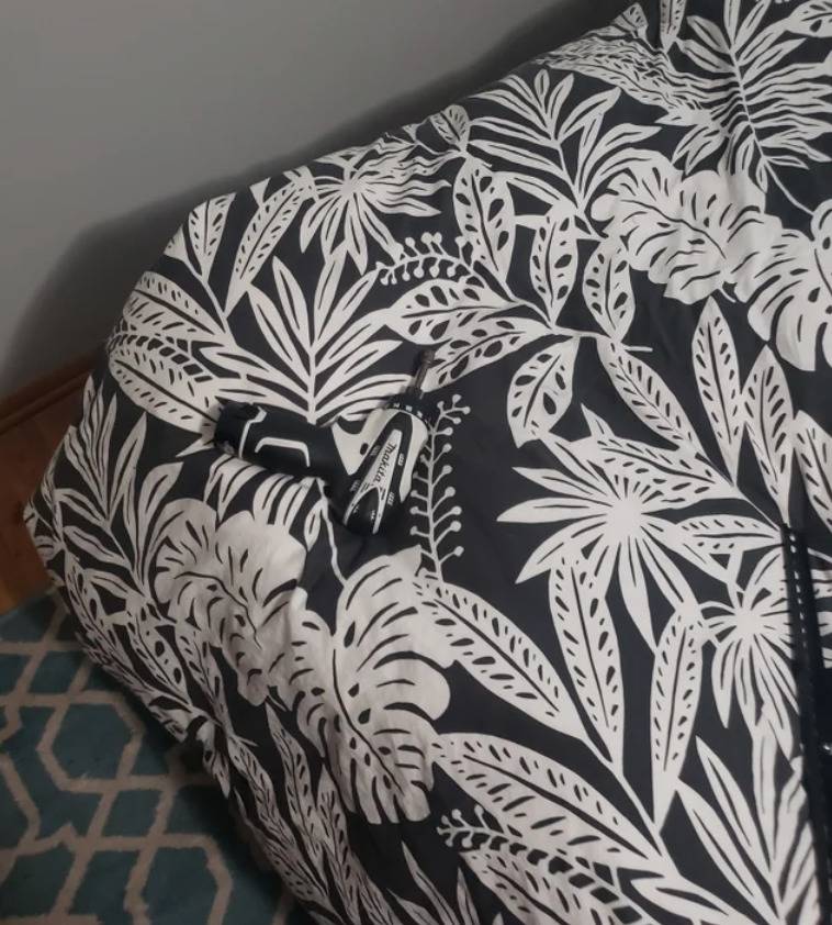 drill blends into pattern of duvet