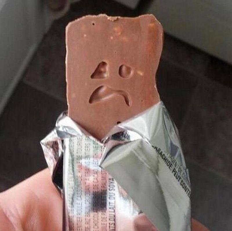 fiftybyfifty Reddit sad face on chocolate bar