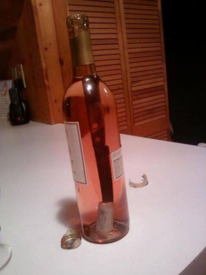 knife the wine Knife inside wine bottle