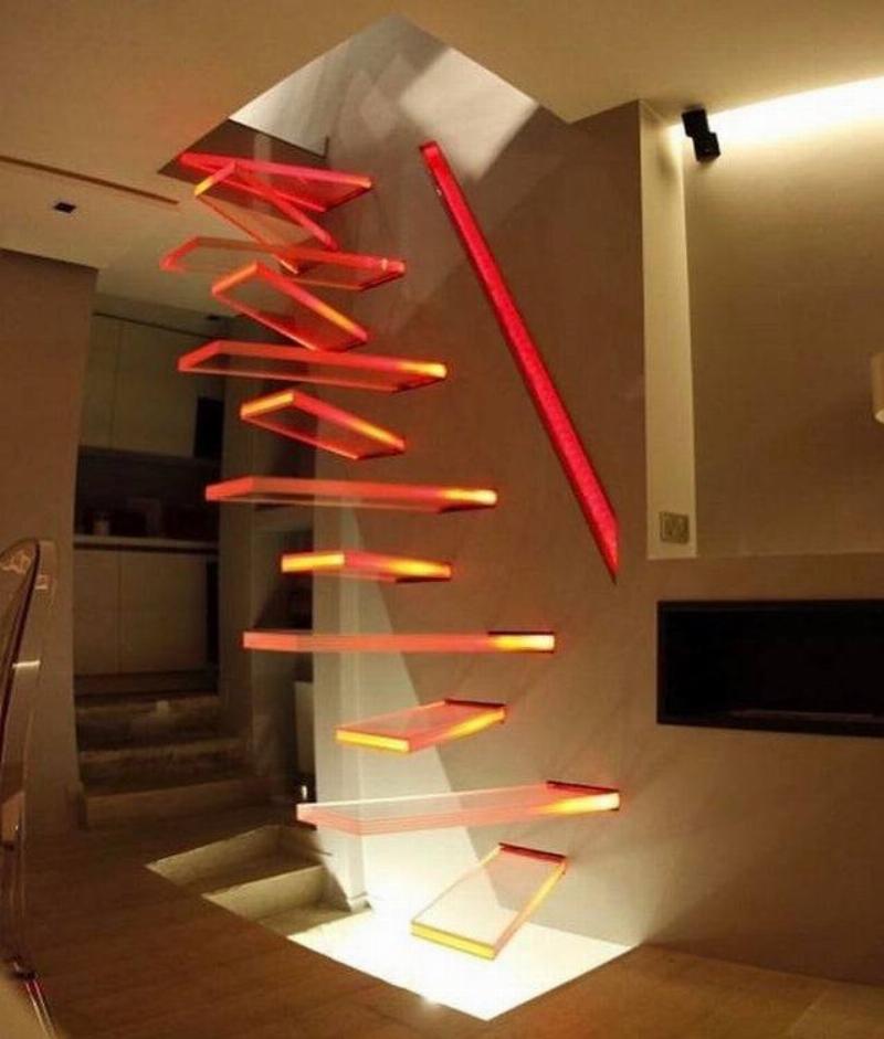 red glass separated staircase