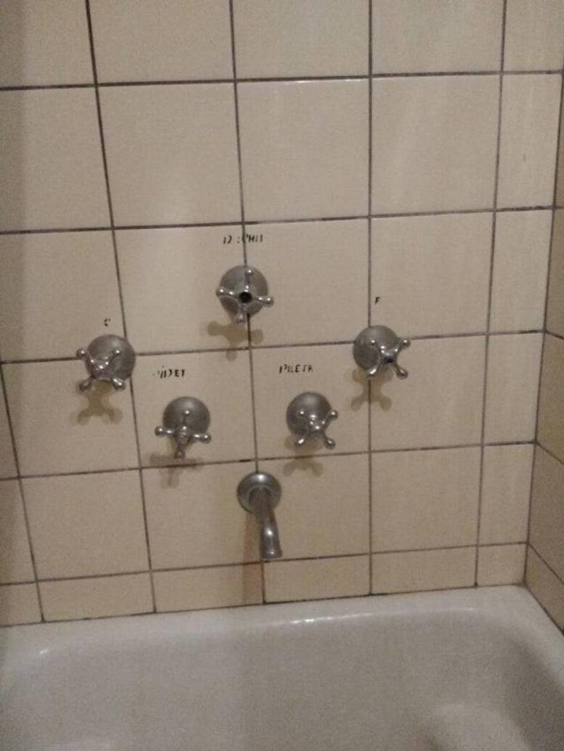 six shower knobs