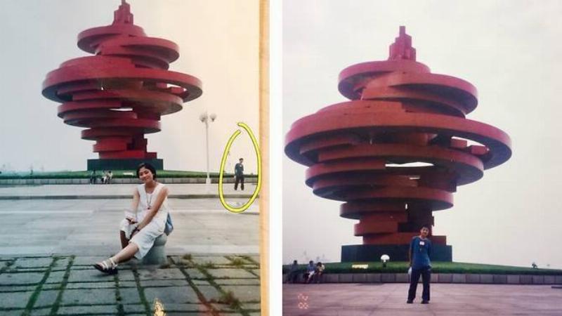 couple take picture couple take picture at same monument