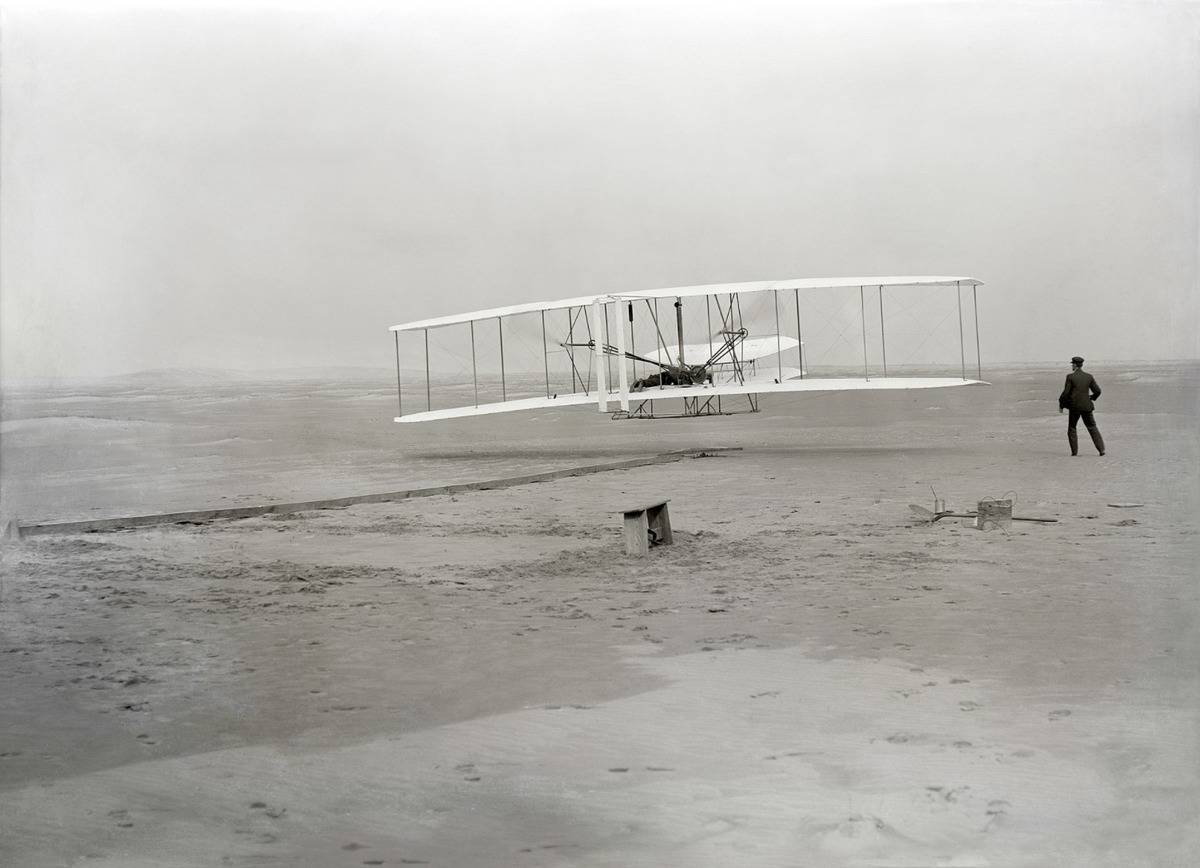 This photo shows the first plane flight, driven by Orville Wright.