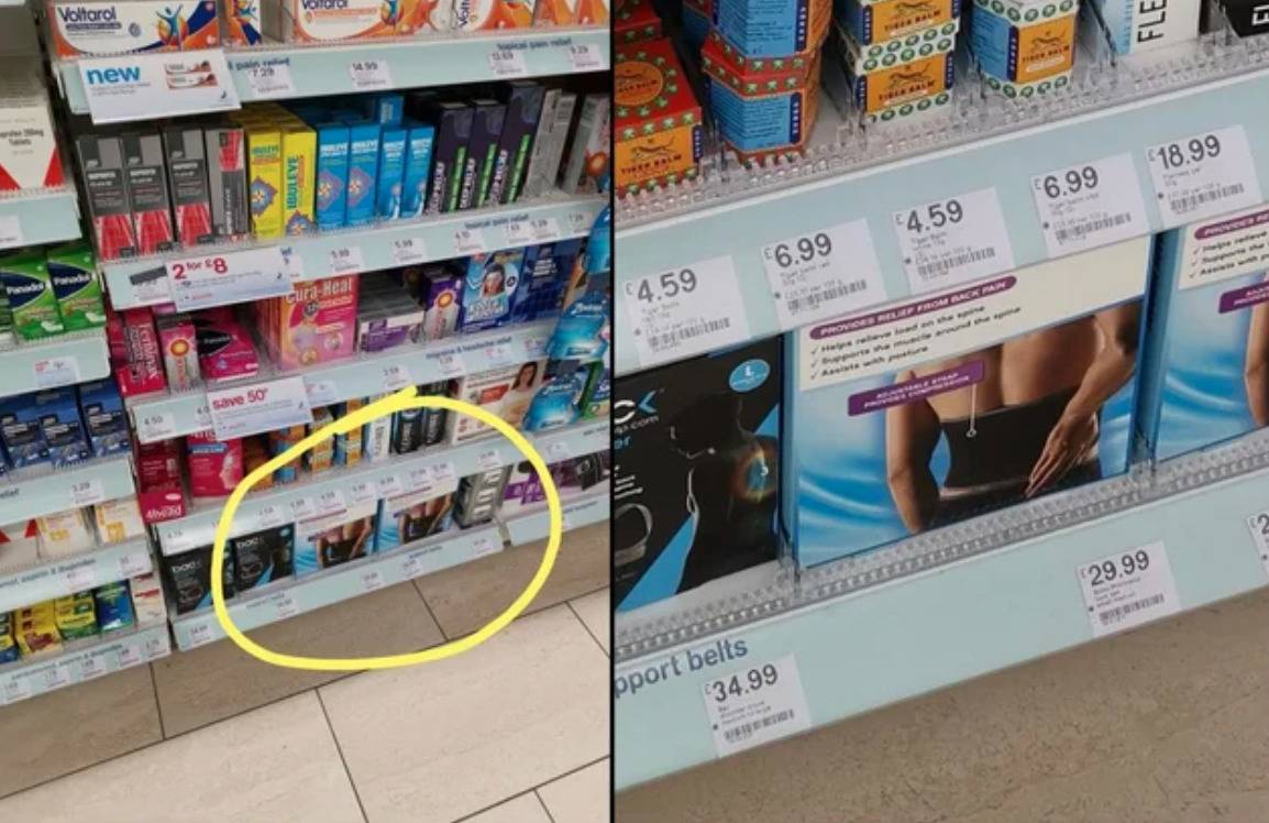 back pain brace to help with back pain is located on bottom shelf at store