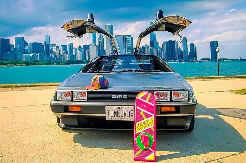 Delorean in front of a landscape Delorean in front of a landscape with water and scenic views