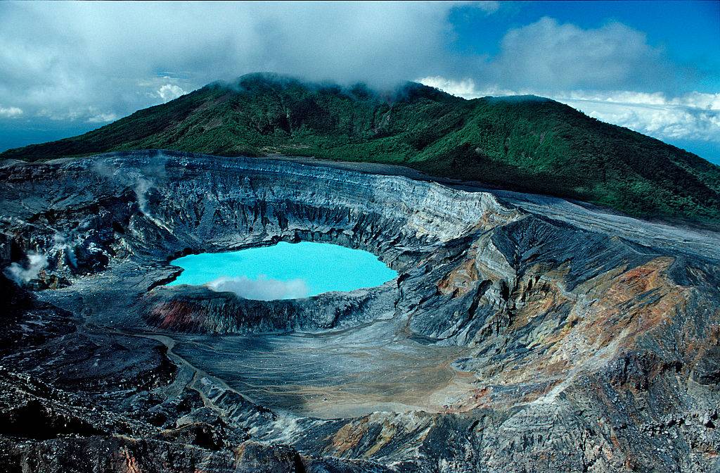 Crater of the Poas Volcano in Cocos Island, Costa Rica