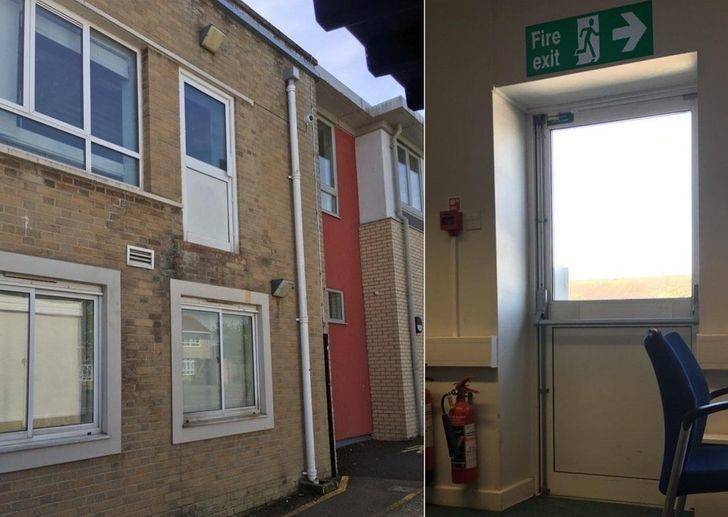 fire escape on second floor that doesn't have stairs down