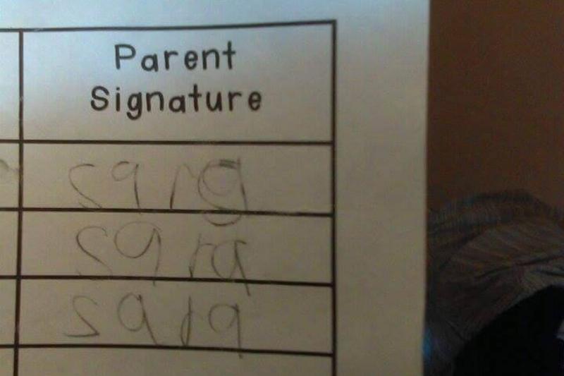 child signed parent signature on homework