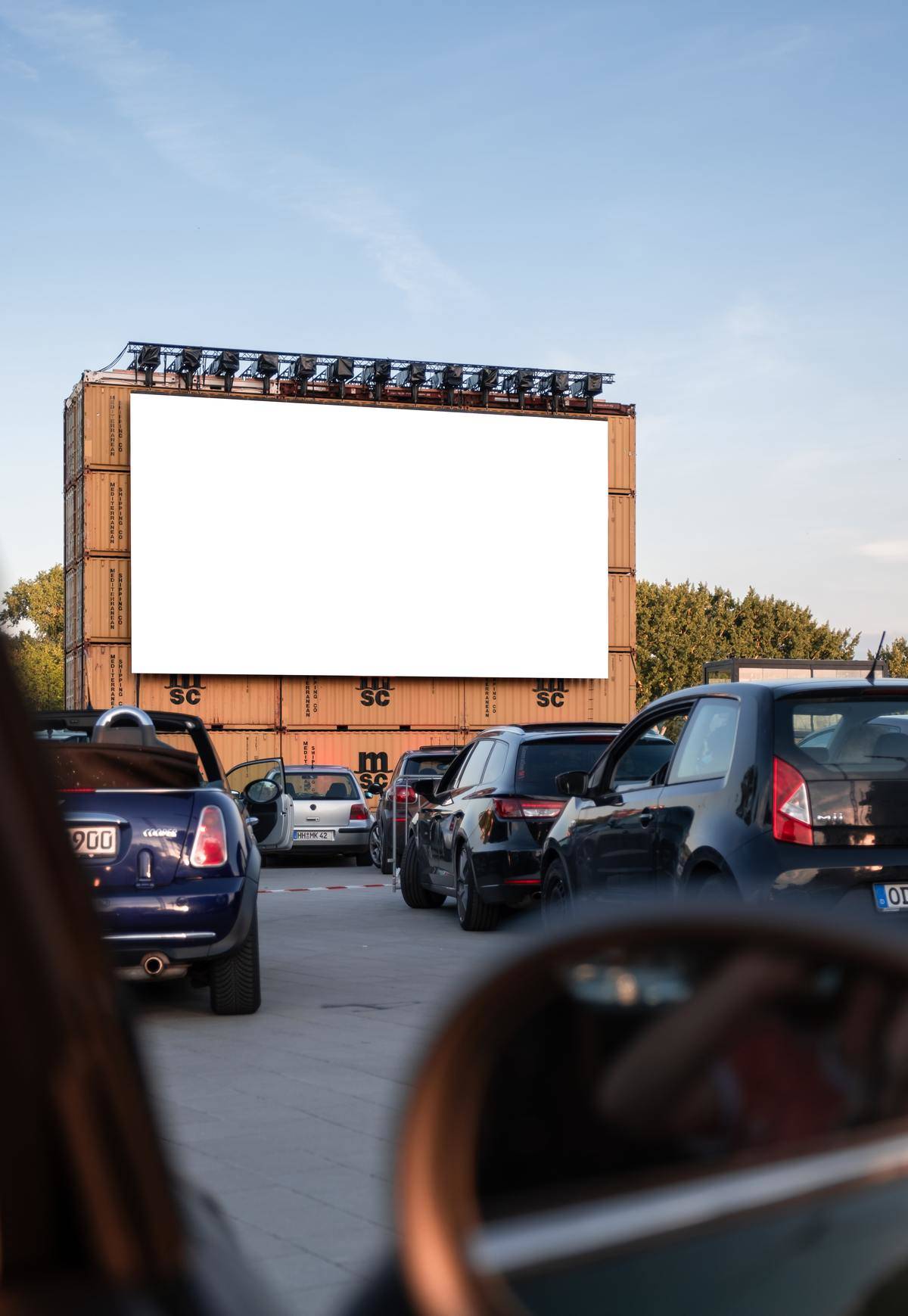 Drive-in movie screen before dark