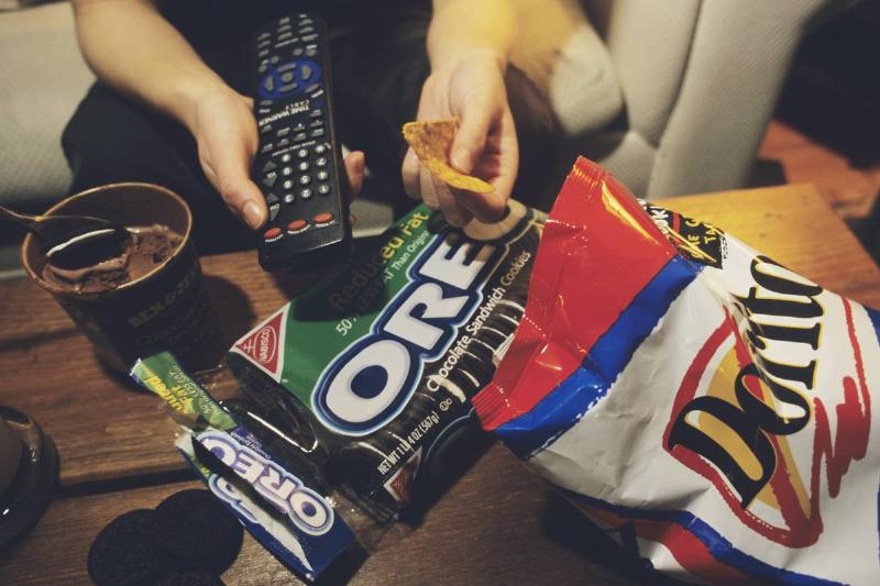 Junk Food Meal in Front of Television Junk Food Meal in Front of Television