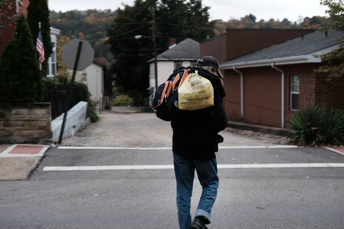Ohio A homeless man walks through neighborhoods in Ohio.