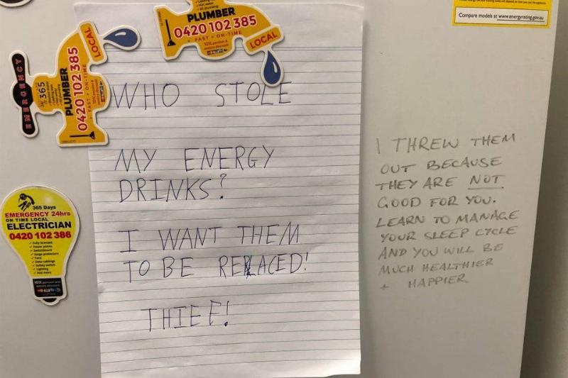 energy drink thrown away by the roommate