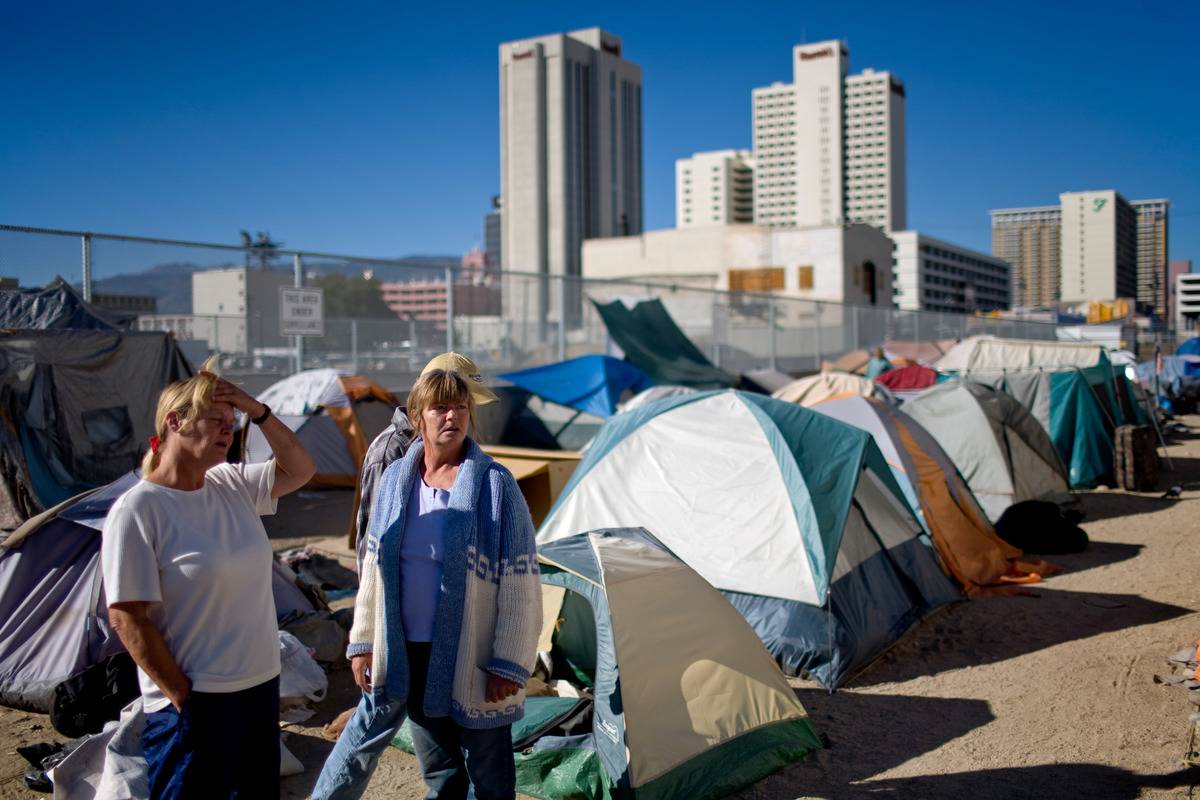 homeless reno Homeless women pitch their tents in Reno, NV.