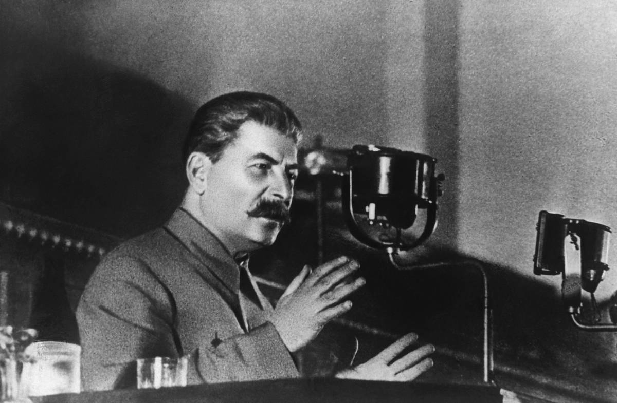 A leader of the Soviet Union gives a speech.