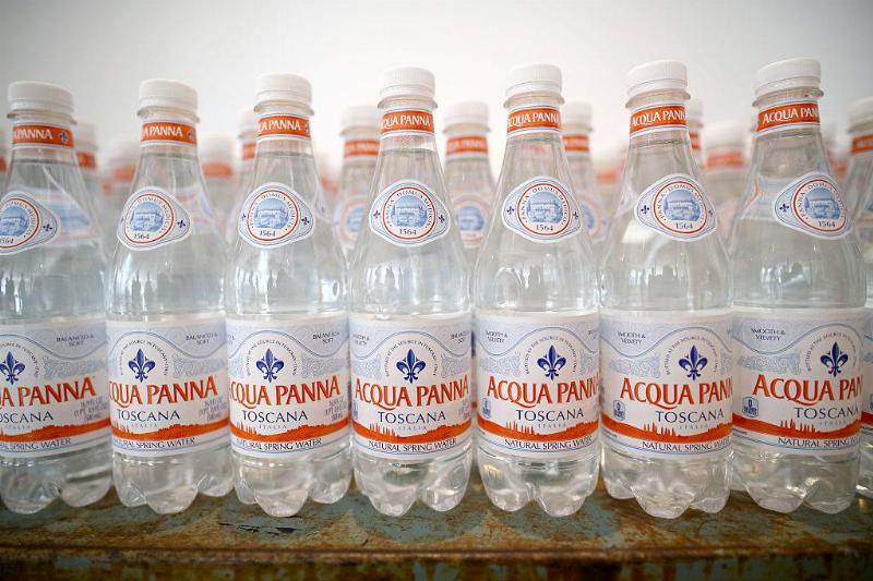 acqua panna 615059496 A display of Acqua Panna bottles