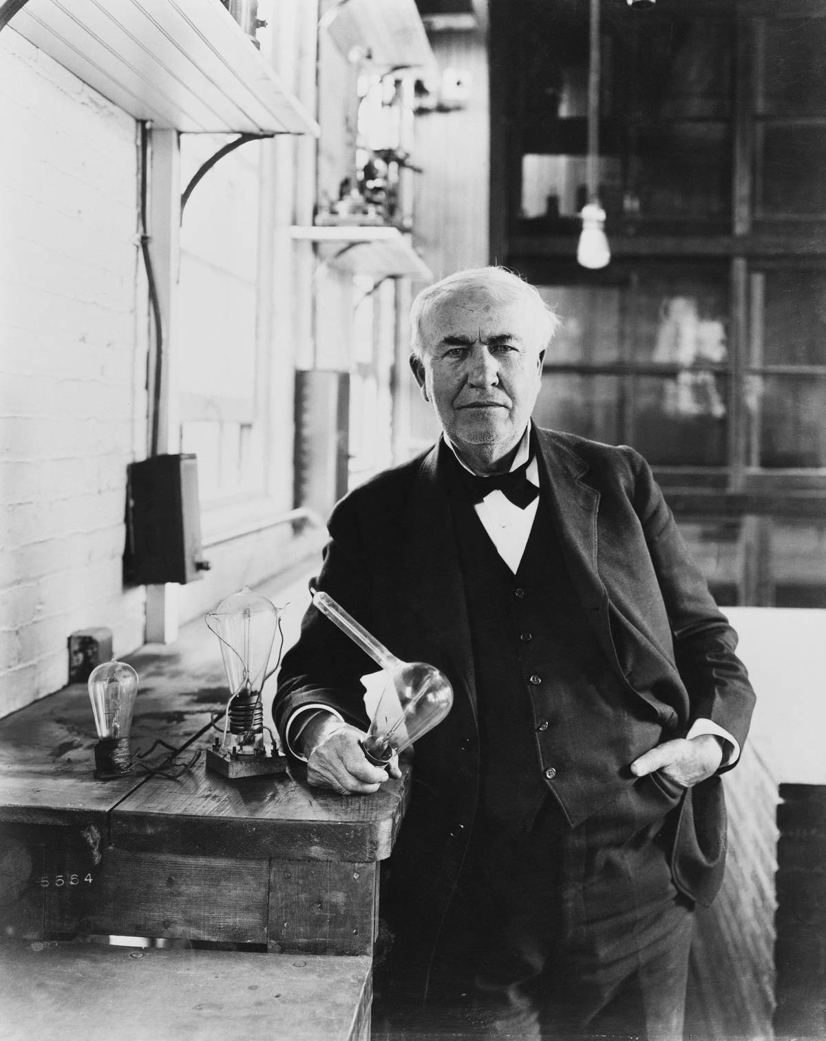 An American inventor stands in his lab.