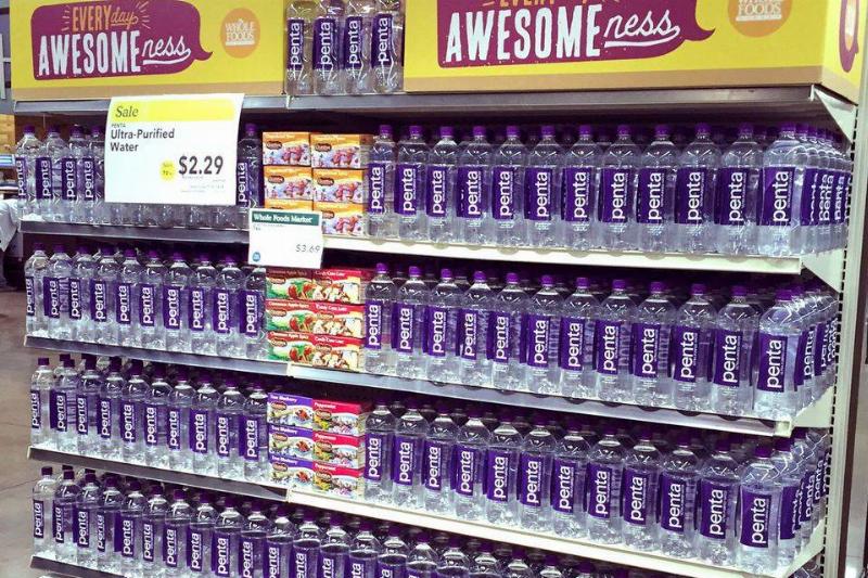 penta penta water bottles on display