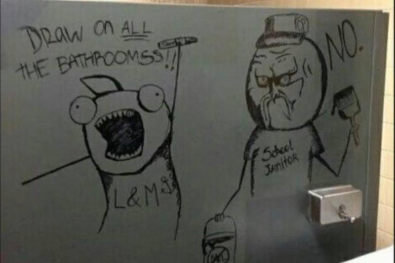 Public bathroom graffiti: meme 