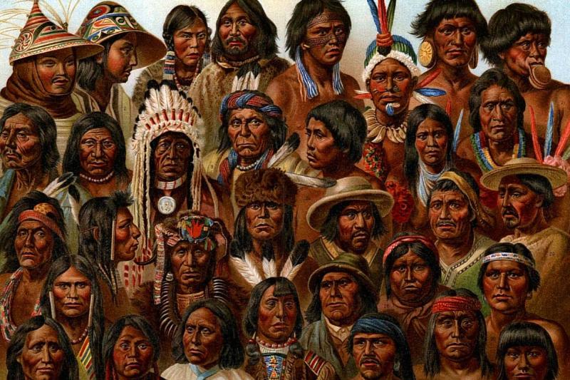 portraits A 19th century artist portrays the faces of many different Native Americans.