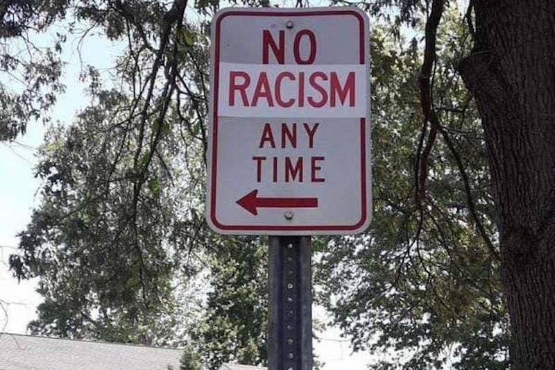 22no-racisim-any-time22-street-sign-84013