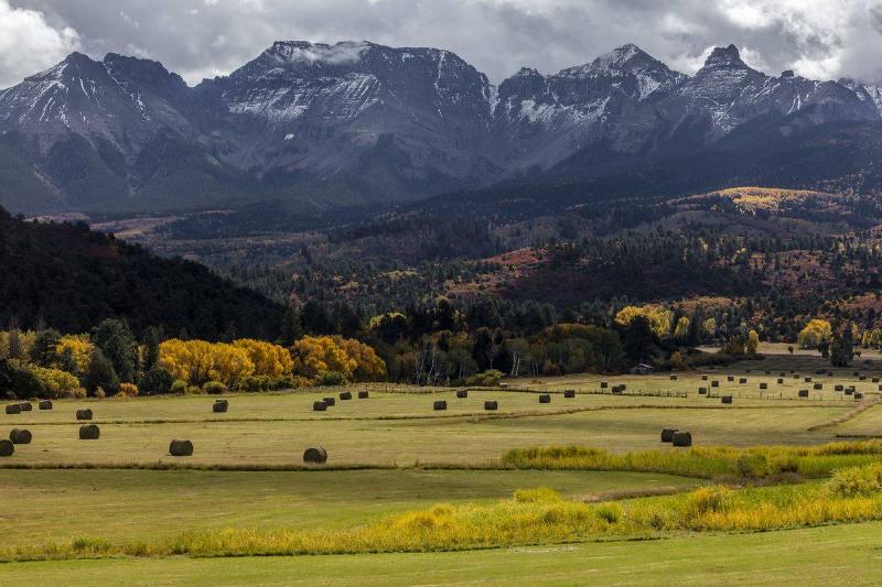 GettyImages-661898198 Double RL Ranch near Ridgway, Colorado USA with the Sneffels Range in the San Juan Mountains