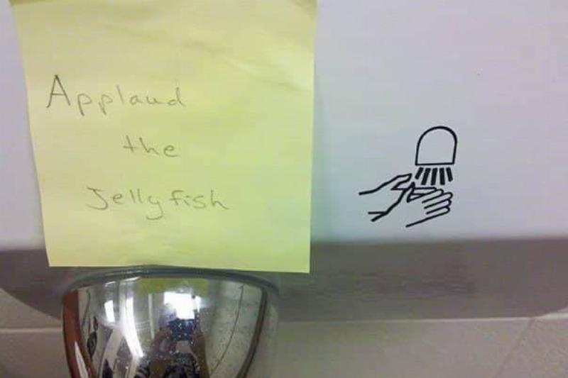 applaud-the-jellyfish-written-on-a-sticky-note-next-to-a-hand-dryer-symbol-74663 applaud the jellyfish written on a sticky note next to a hand dryer symbol