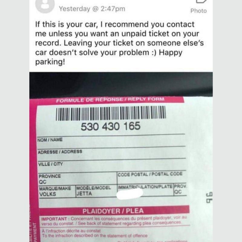 parking ticket pawned off on someone else