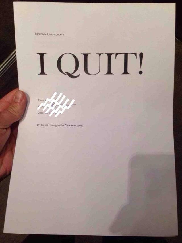 Resignation letter that says 