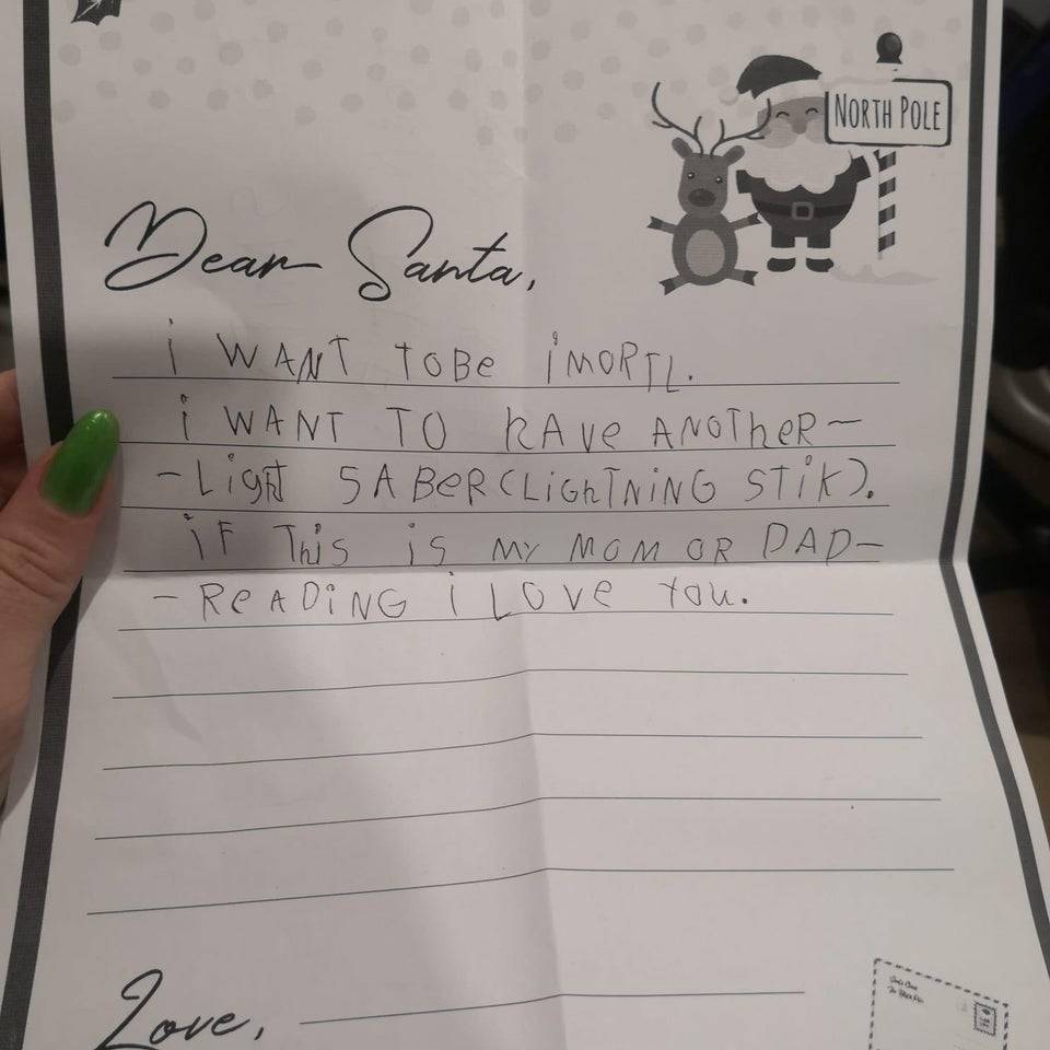 A kid's letter to Santa that suspects his mom and dad might actually be involved.