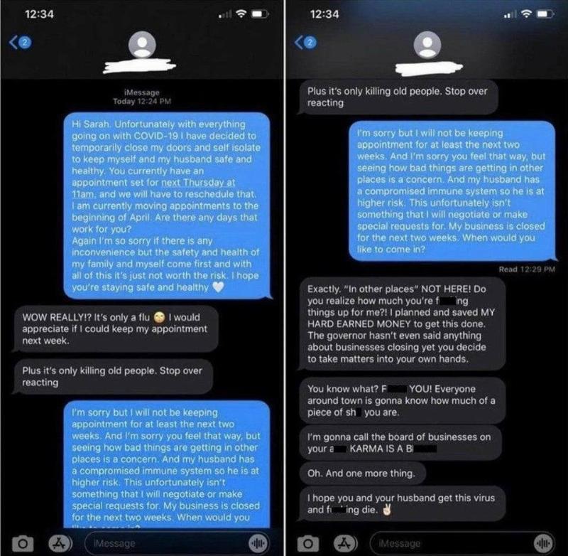 Needs Her Haircut Text conversation where woman insisting to still have her haircut despite the store closing during COVID-19.