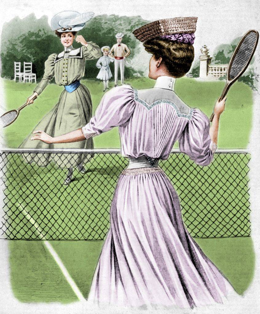 illustration of two edwardian women playing tennis